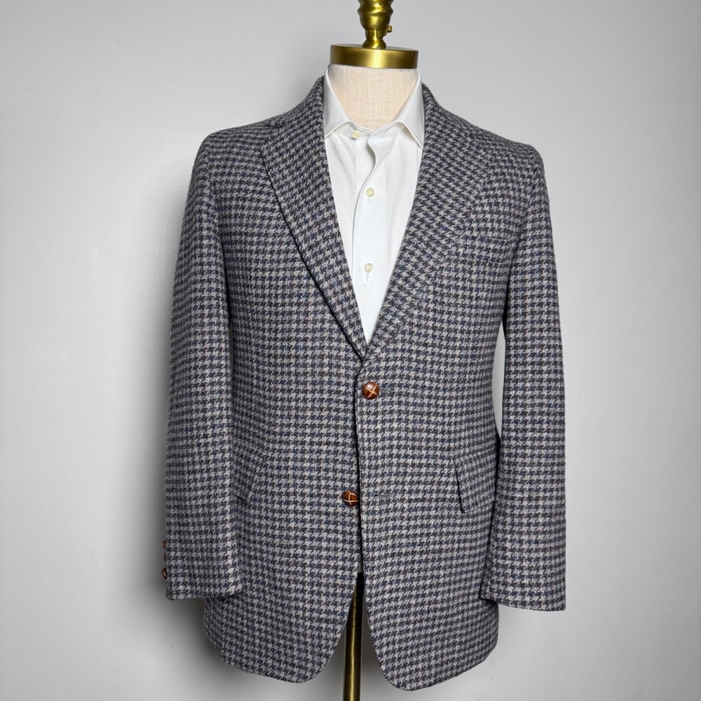 Pendleton Blazer Mens 38 Tweed Grey Houndstooth Wool Vintage Sport Coat USA Made
